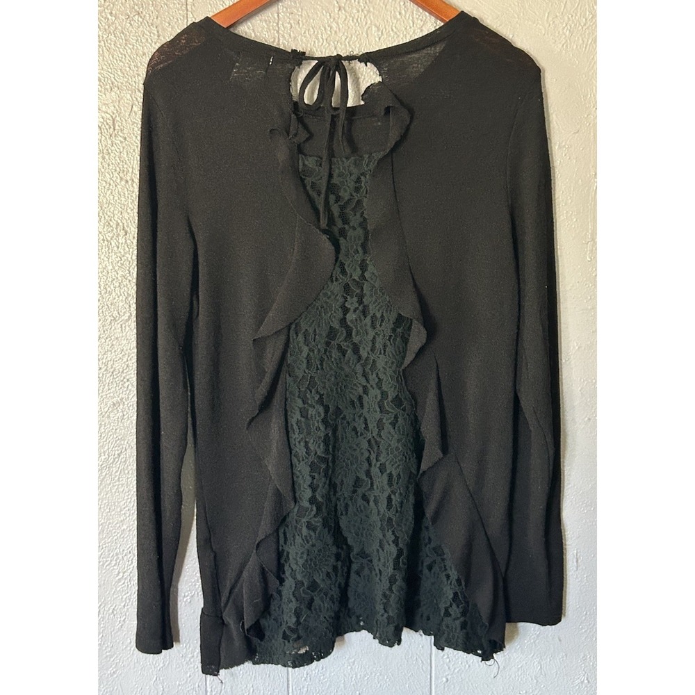 Women's Grace Emma Black Long Sleeve Blouse Top Size M Lace Victorian Gothic